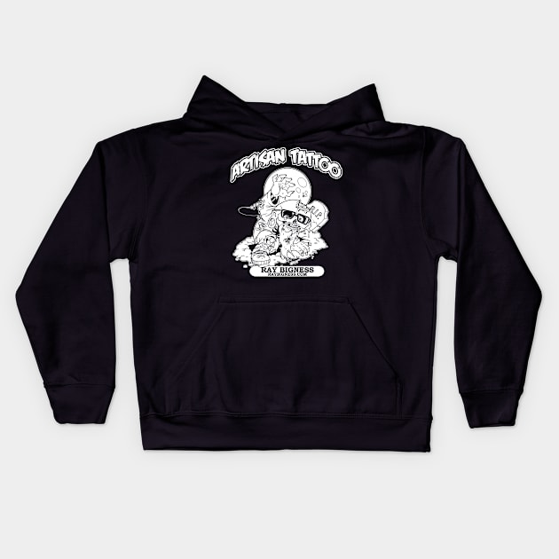 Ray Bigness - Artisan Tattoo - Black & White Kids Hoodie by Ray Bigness